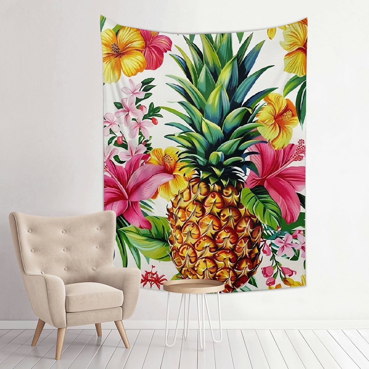 Creowell Pineapple Flowers Print Tapestry Wall Hanging Home Decor 30