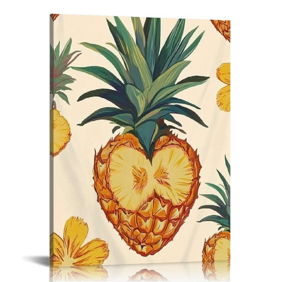 Creowell Pineapple Heart Pattern Canvas Wall Art Home Decor 12x16in