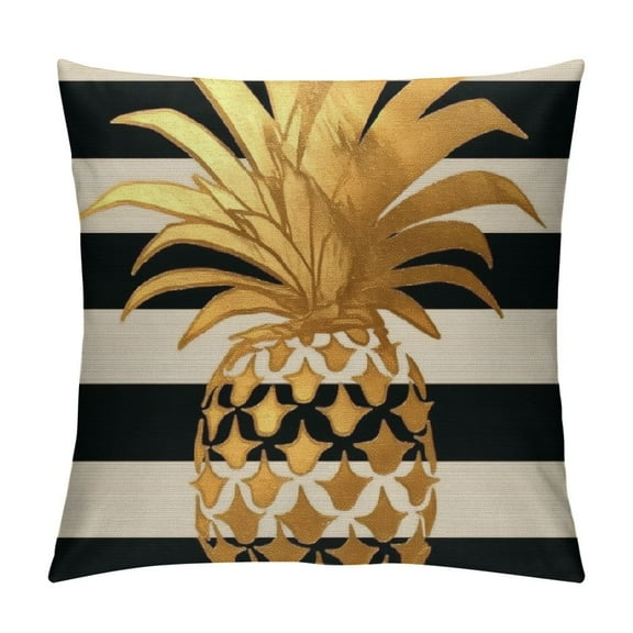 Creowell Pineapple Pillow Covers Summer Beach Decorative Throw Pillow Case Gold Pineapple in Black White Stripes Pillow Case Square Cushion Cover for Sofa Bedroom 22x22in