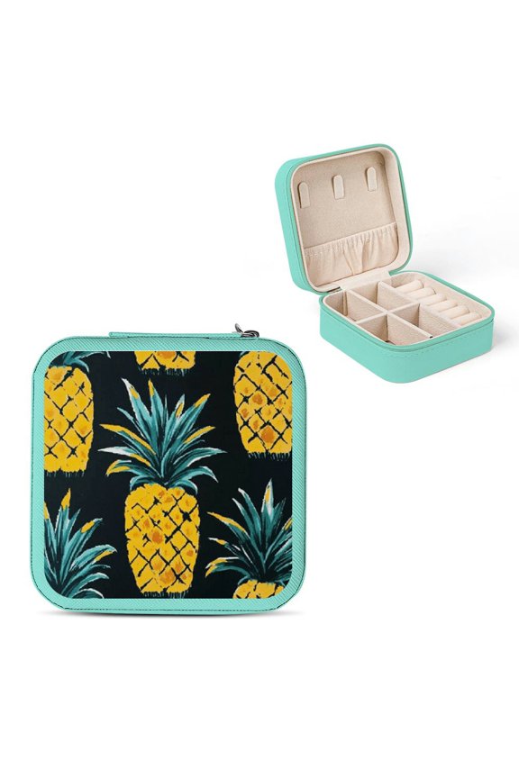 Pineapples Flexible Storage Jewelry Box for Necklaces, Rings, Earrings - Travel Size Organizer Case with Multiple Compartments and Zipper Closure Green