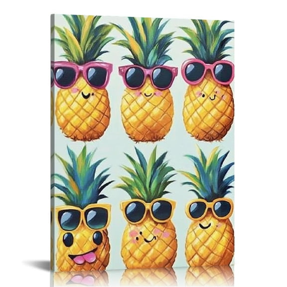 Creowell Pineapples Sunglasses Expressions Canvas Print Wall Art 12x16in