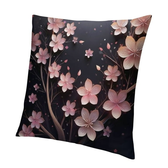 Creowell Pink Blossom and Stars Glitter,Printed Pillows Case Soft Throw Pillow Printing Couch Pillowcase Square ,Pink and Black