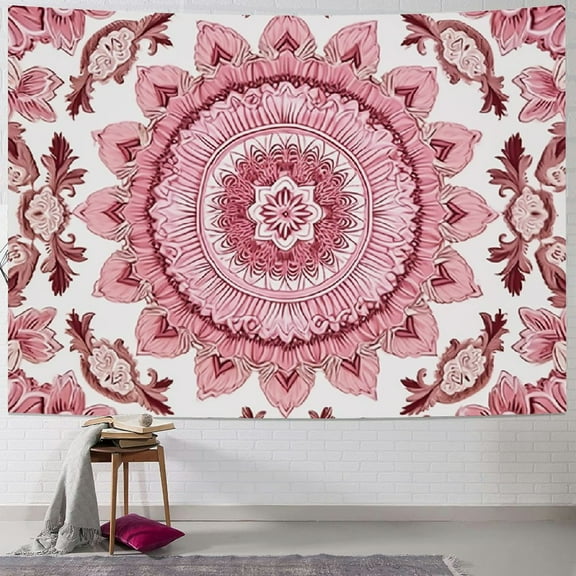 Creowell Pink Boho Wall Tapestry Mandala Tapestry Aesthetic Hippie Decor for Bedroom Teen Girl Bohemian Floral Art Indian Tapestries Wall Hanging for College Dorm Living Room 60x50inch