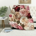 thumbnail image 1 of Creowell Pink Burgundy Pretty Rose Flower Blanket, Soft Blankets Flannel Bed Throw Cozy Lightweight Gifts for Women Girls Sofa Couch Bedroom Living Rooms Warm All Season, Home Decor, 1 of 6