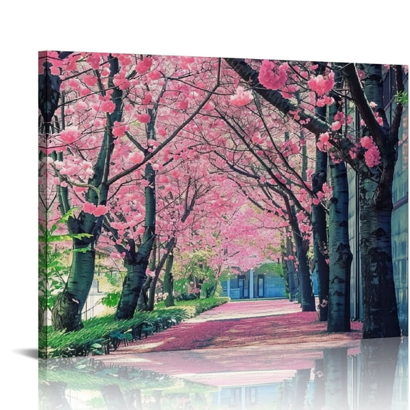Creowell  Pink Cherry Blossoms Landscape Canvas Paintings Posters and Prints Wall Art Pictures for Living Room Decor 16x12in