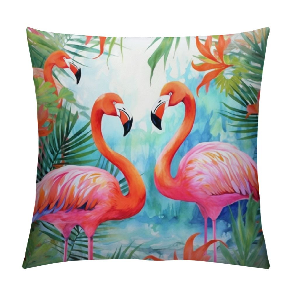 Creowell Pink Flamingo Throw Pillow Covers,Tropical Palm Leaf Pillow