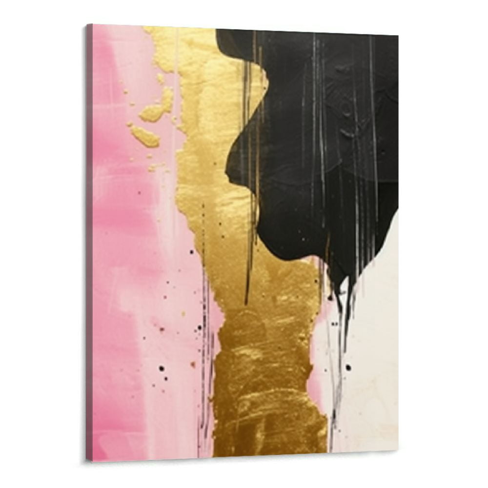Creowell Pink and Gold Abstract Canvas Wall Art Black Brown Abstract ...