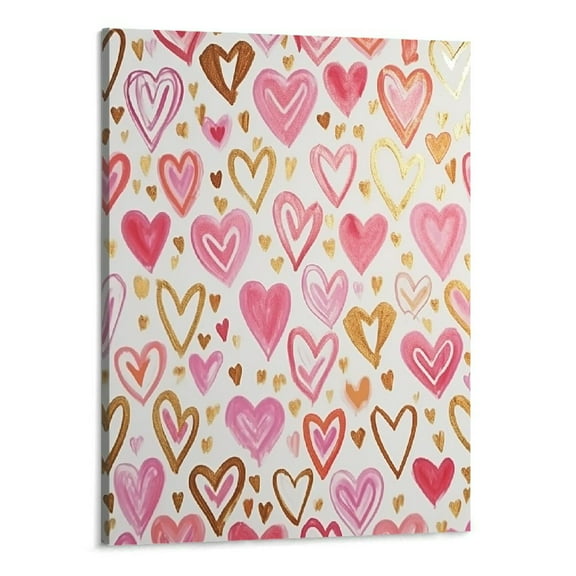 Creowell Pink And Gold Canvas Wall Art Heart Artwork Pink Aesthetic Posters Abstract Love Paintings Colorful Heart Prints Funky Heart Picture Pink Artwork Pink And Gold Wall Art Decor 16x20 Inch
