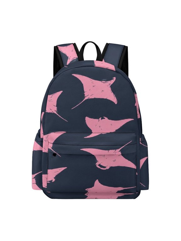 Pink Manta Ray Silhouette Pattern Printed Oxford Backpack, Large Capacity Laptop Backpack, Water Resistant, Travel Daypack for College Work Commuting Adults,