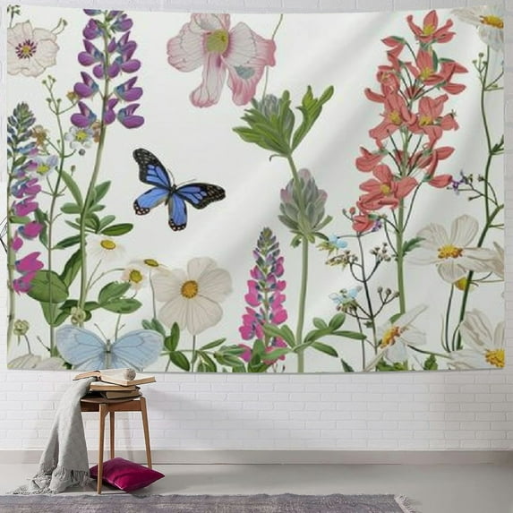 Creowell Pink Nature Tapestry for Bedroom Boho Wall Tapestry Flowers Plant Home Decor Aesthetic Wall Hanging Bohemian Floral Tapestry Large Posters for Living Room Dorm 40x30inch