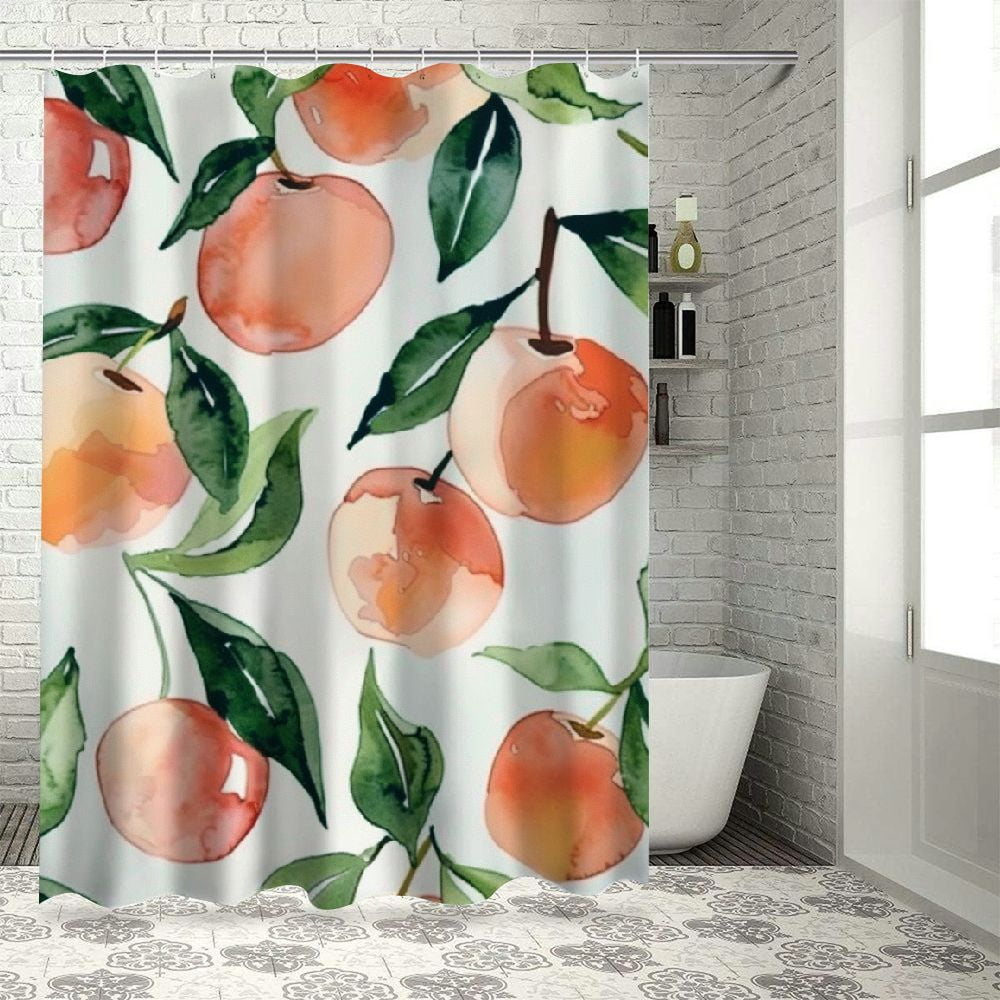 Creowell Pink Peach Shower Curtain for Bathroom Allover Fruits Peachy