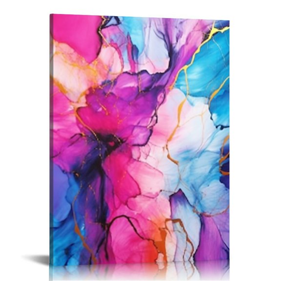 Creowell Pink and Purple Wall Art Abstract Wall Decor Colorful Marble Texture Canvas Prints Artwork Watercolor Fantasy Pictures Minimalist Paintings Modern Dining Room Office Decor 16x20 in/12x16 in