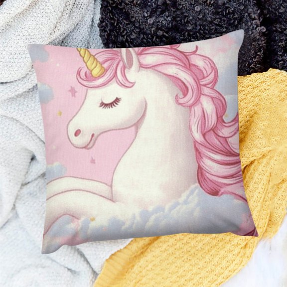Creowell Pink Unicorn Cloud Pillow Case for Home Sofa Couch Linen 20x20in