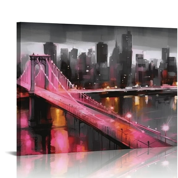 Creowell Pink Wall-Art Bedroom - Abstract Art Wall Decor - Black And White Canvas Wall Art For Living Room City Pictures Poster Ready To Hang Size 20x16 in/16x12 in