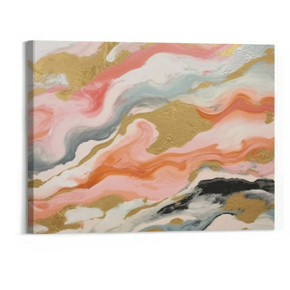 Creowell  Pink Wall Decor Abstract Wall Art Room Decor for Teen Girls Canvas Wall Art 20x16 Inch Gold Line White Pictures Wall Decor Home Decor