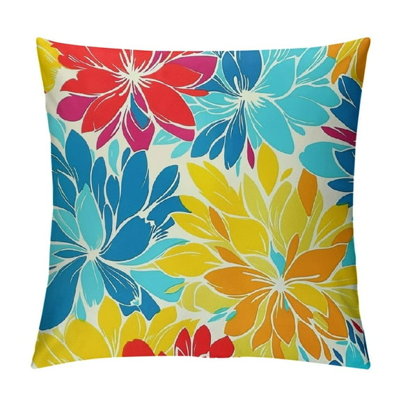 Creowell Pink Yellow Dahlia Pillow Covers ,Floral Geometric Decor Throw Pillow Case  Square Cover Summer Farmhouse Decorations for Home Living Room Bed Sofa
