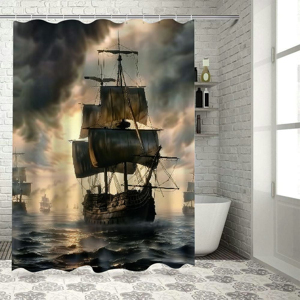 バス・洗面所用品 ShowerCurtain GDG Original Pirates Movie Amazon.com: TOWINSFB 4Pcs Vintage Sunken Pirate Ship Shower