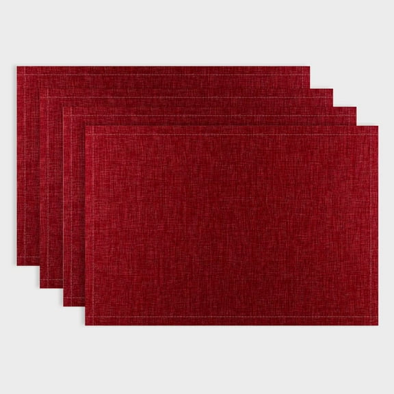 Creowell  Placemats Set of 4 Red Placemats for Dinner Heat Resistant Dining Table Mats Kitchen Place Mats, Dark Red Burgundy 18x12in