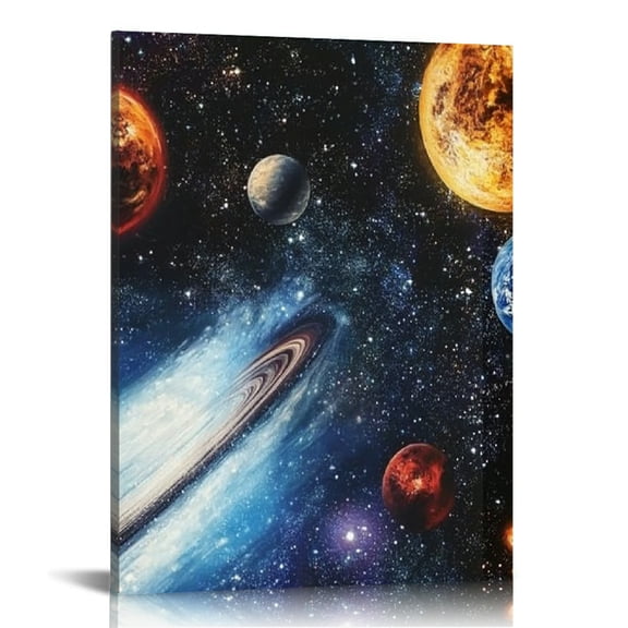 Creowell Planets Stars Space Art Wall Decor for Bedroom Kitchen, Canvas Wall Art Home Decor Living Room Bathroom Office, Ready to Hang 16x20in