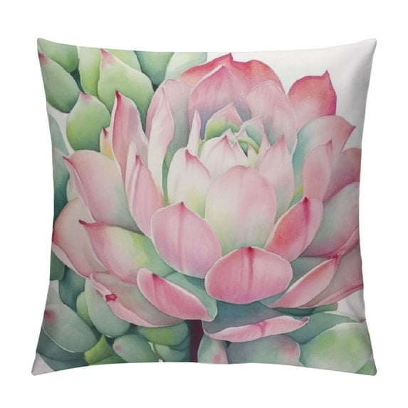 Creowell Pretty Succulents Pink and Green Desert Succulent Illustration Throw Pillow Covers Sofa Pillowcase Car Square Throw Pillowcases Home Decoration