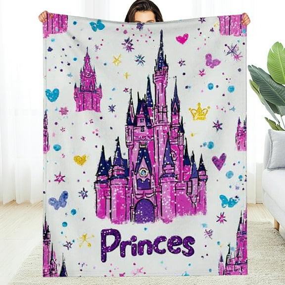 Creowell  Princess Girls Blanket Cartoon Castle Butterfly Throw Blanket Baby Kids Stars Diamond  Blanket Love Heart Print Decor Sherpa Blanket Cute Kawaii Themed Fuzzy Blanket 30*40in