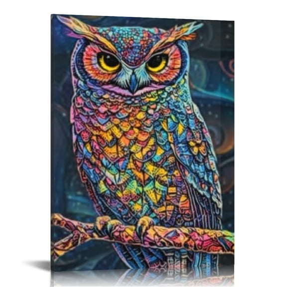 Creowell Psychedelic Art Owl Branch Modern Canvas Prints Wall Art Home Decor Living Room Bathroom Bedroom Office 12x16in