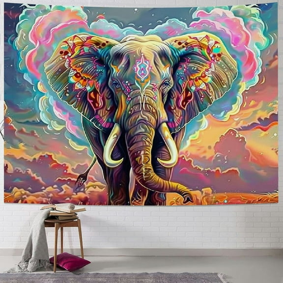Creowell  Psychedelic Elephant Tapestry Trippy Watercolor Elephant Wall Tapestry Aesthetic Colorful Cloud Tapestry Spiritual Meditation Tapestry Wall Hanging for Room 40x30inch