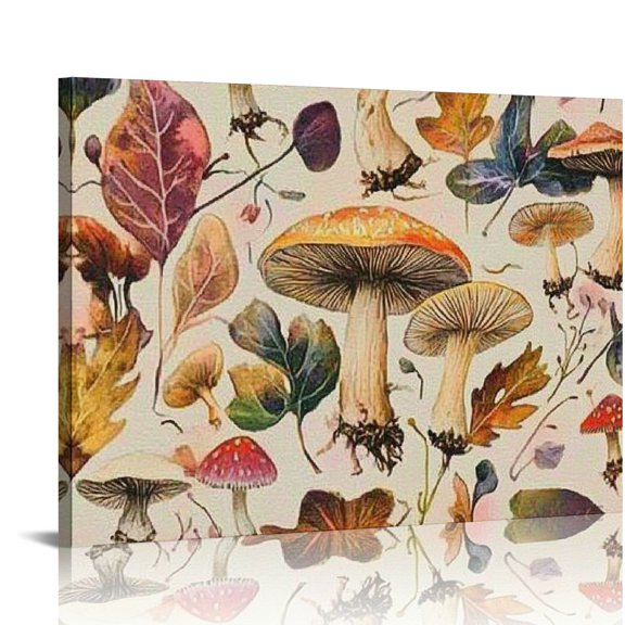 Creowell Psychedelic Mushroom Leaves Canvas Art Print Wall Decor 20x16in