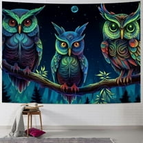 Creowell  Psychedelic Owl Tapestry, Trippy Forest Line Art Tapestry Wall Hanging for Bedroom, Moon Animal Bird Tapestry Home Decor  40x30inch