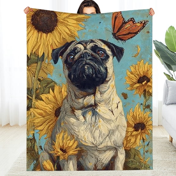 Creowell Pug Dog Theme Blanket Gifts for Women Girls, Soft Warm Lightweight  Throw Blankets for Living Room Home Sofa Travel Decor   30*40in