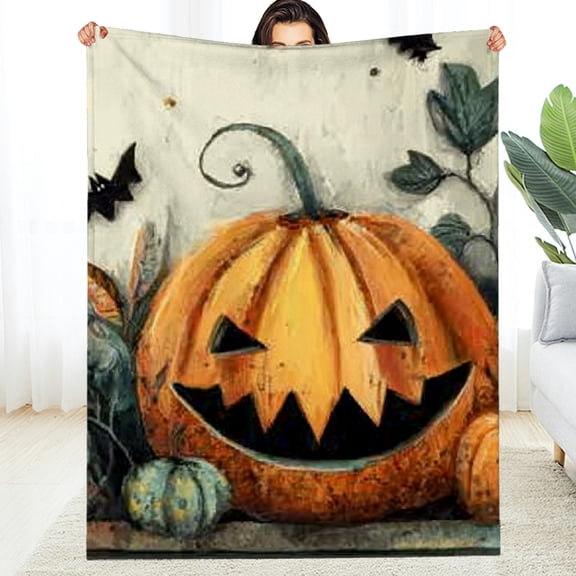 Creowell Pumpkin Jack-O-Lantern Autumn Flannel Blanket - Soft Warm Multi-Purpose 40*50in
