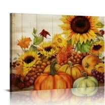 Creowell Pumpkin Wall Art Clearance Rustic Farmhouse Fall Canvas Wall Decor Sunflower Pictures for Kitchen Bedroom Dining Room Autumn Harvest Prints Painting Artwork Party Home Decor 20x16in
