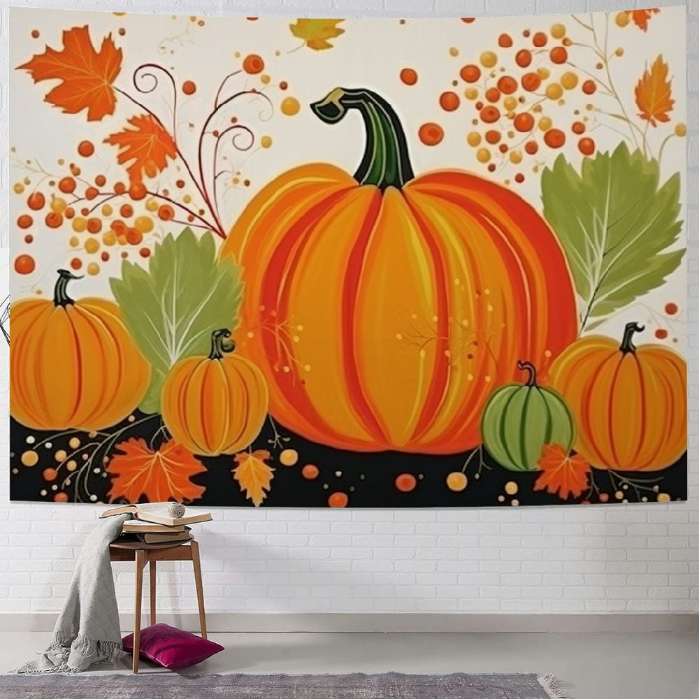 Creowell Pumpkins Berries Gold Dots Print Tapestry Wall Hanging Art for