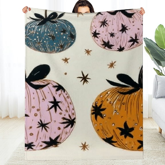 Creowell Pumpkins Stars Folk Art Fuzzy Fluffy Soft Cozy Blanket 30*40in