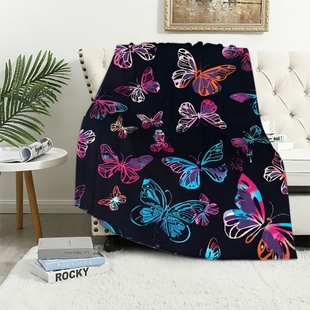 Creowell Purple Butterfly Blanket Neon Beautiful Butterfly Throw