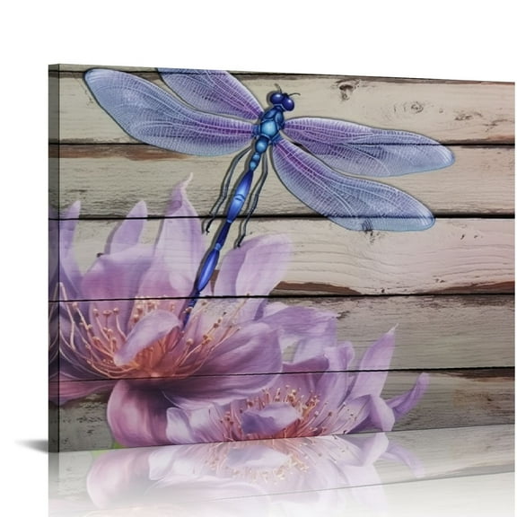 Creowell Purple Dragonfly Gifts for Women, Inspirational Quotes Canvas Wall Art for Office Apartment Bedroom Rustic Dragonfly Lotus Motivational Wall Decor Paintings Artwork for Home 20x16in