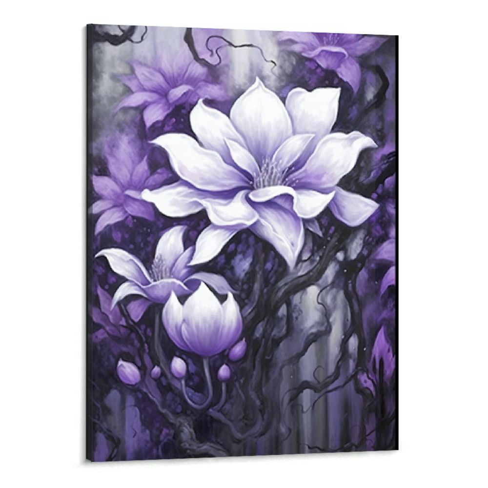 Creowell Purple Flower Paintings Canvas Wall Art Magnolia Pictures ...