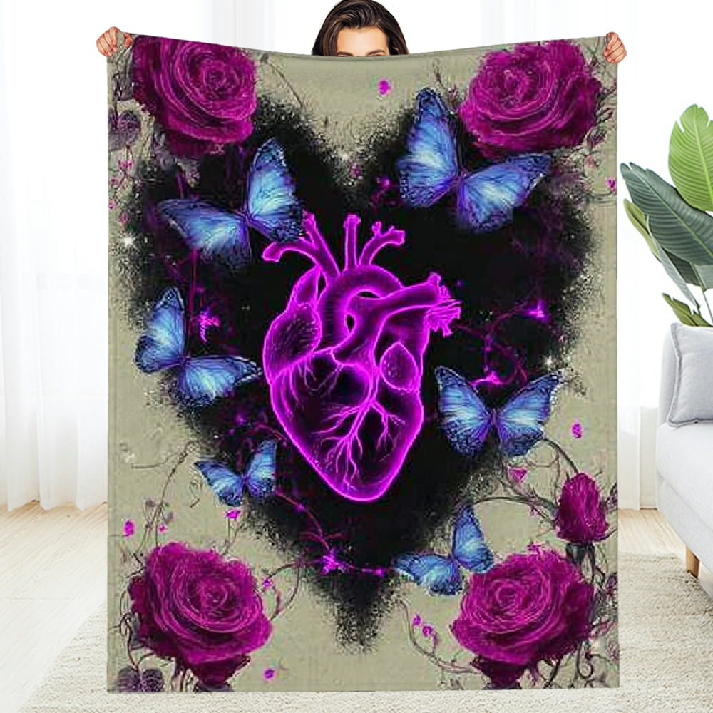 Creowell Purple Heart Shape Sherpa Blanket Baby Kids Couple Lover Throw