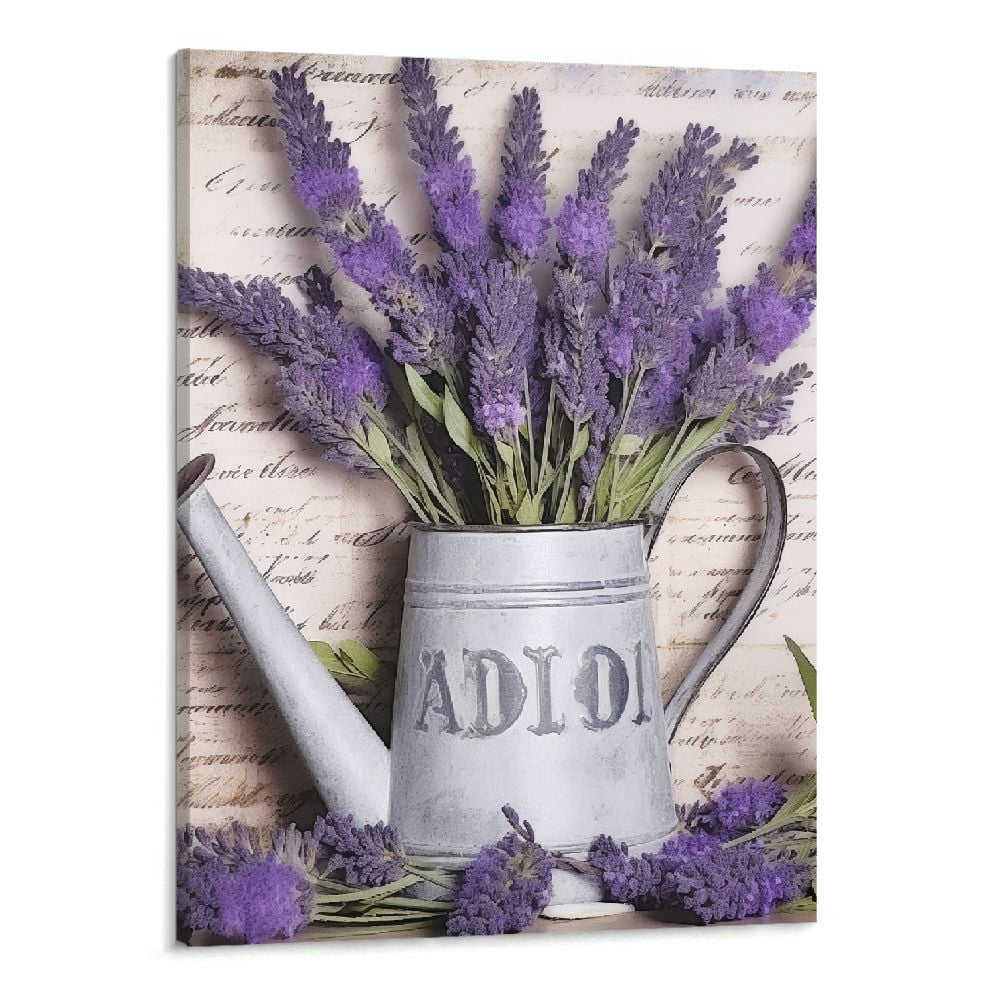 Creowell - Purple Lavender Wall Art Retro Lilac Flowers Painting ...
