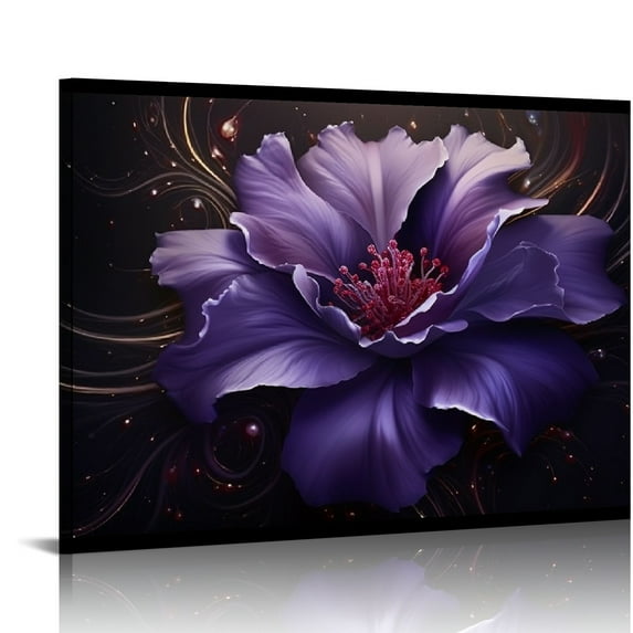 Creowell Purple Picture Wall Art Purple Canvas Wall Art Purple Wall Decor Dark Purple Flower Print on Canvas Purple Wall Art for Bedroom Home Decor Living Room 20x16 in/16x12 in