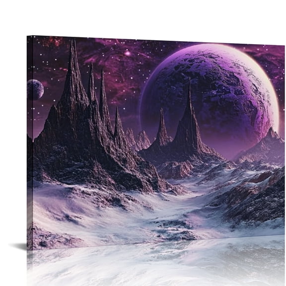 Creowell Purple Planet Mountains Canvas Wall Art Print Ready To Hang 16x12in