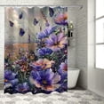 thumbnail image 1 of Creowell Purple Shower Curtain, Picturesque Cottagecore Style Flowers Meadow Monochromatic Pastel Tones, Cloth Fabric Bathroom Decor Set with Hooks, Lilac Lavender Quartz White, 1 of 7