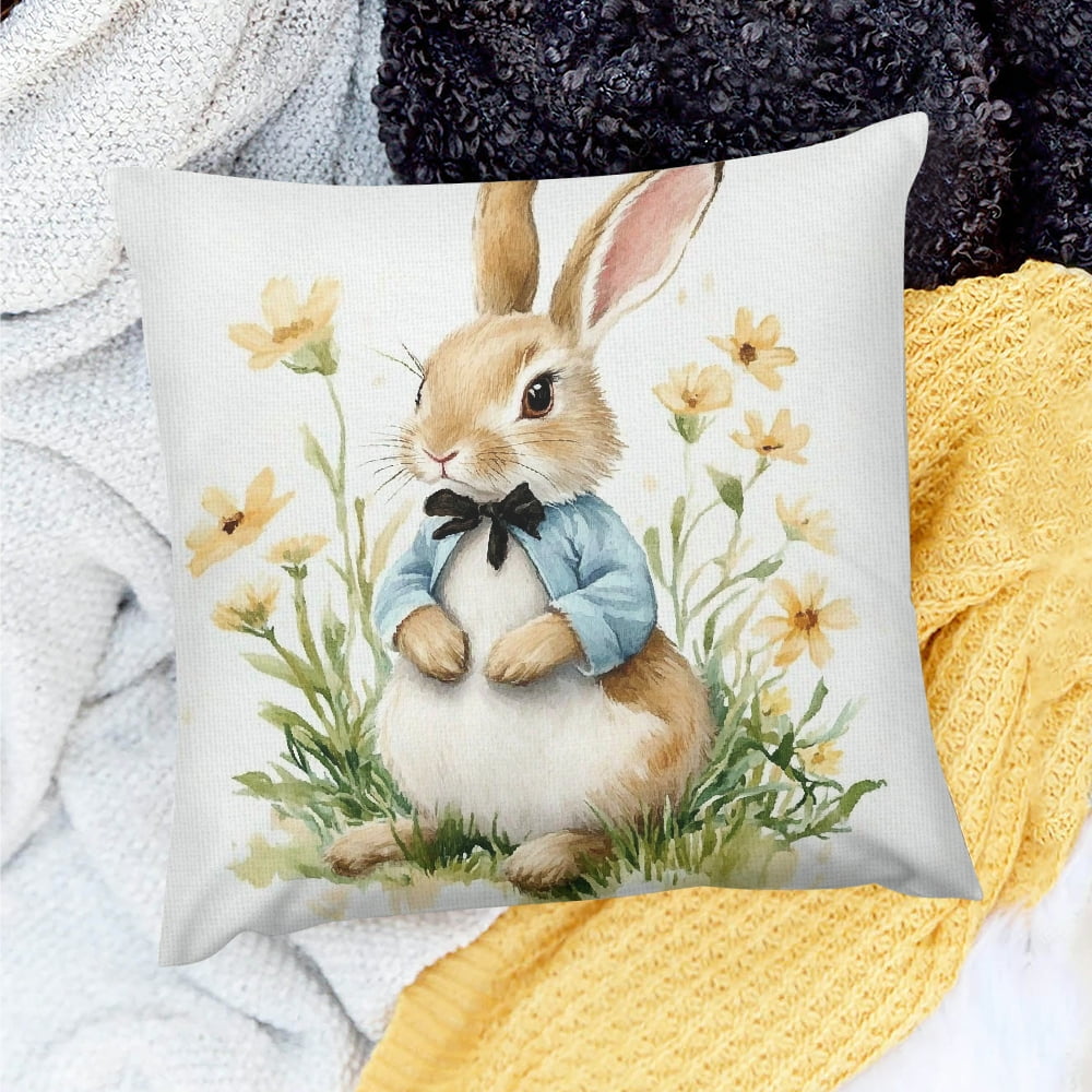 Creowell Rabbit Beatrix Potter Cute Party Decor Pillow Cover 100% Linen ...