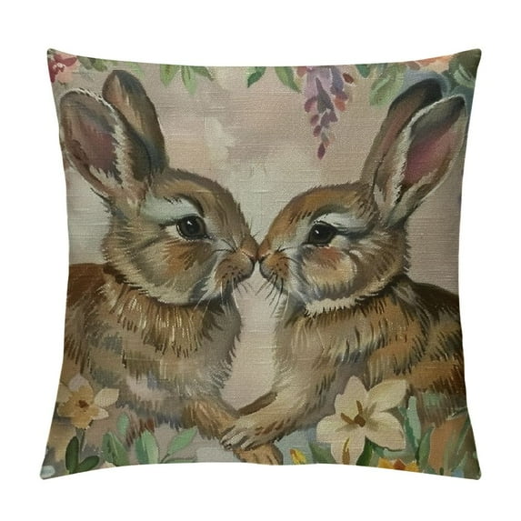 Creowell Rabbit  Throw Pillow Case Watercolor Easter Bunny with Floral Wreath Pillow Cushion Covers Home Sofa Decorative White