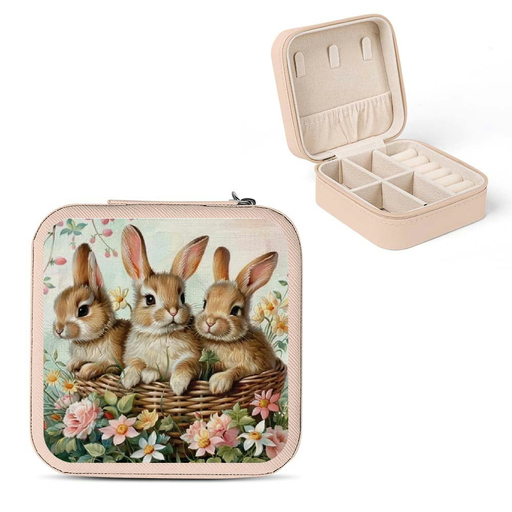 Creowell Rabbits Flowers Basket PU Leather Jewelry Box Storage ...
