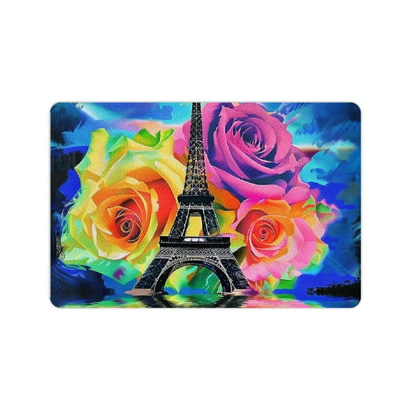 Creowell Rainbow Rose Eiffel Tower Diatom Mud Non-Slip Bath Mat 24x16in