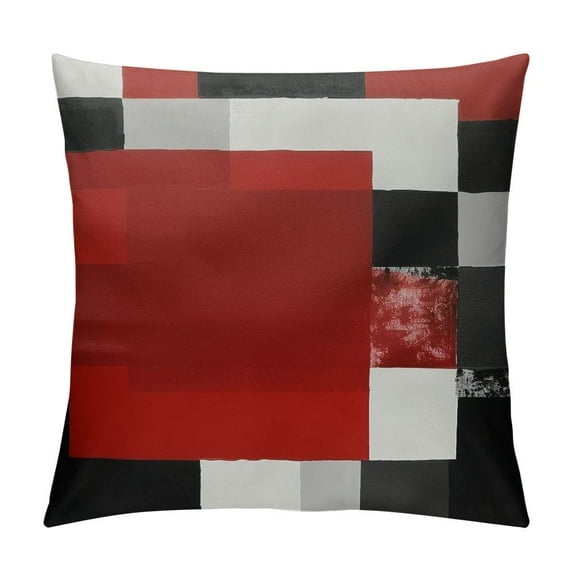Creowell Red Black and Grey Throw Pillow Covers Geometric Modern Abstract Painting Decorative Pillow Cases Home Decor Standard Square 18x18 Inches Pillowcases