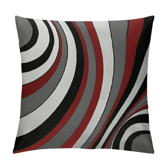 Creowell Red and Black Throw Pillow Covers 18x18 ,Grey Modern Abstract Pillowcases,Gray Geometric Circle Pattern Decor for Sofa Couch Living Room Bedroom Home Outdoor