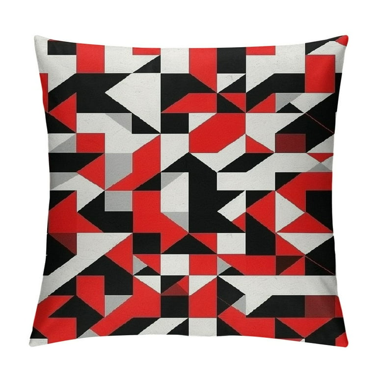 Red And White Geometric Squares Decorative Throw Pillow Cover Red And White Geometric Squares Decorative Throw Pillow Cover