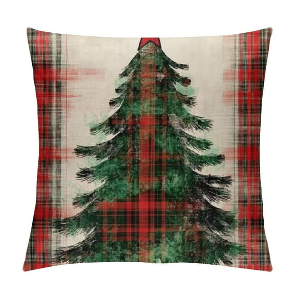 Creowell  Red Christmas Pillow Covers Farmhouse Christmas Decorations Merry Christmas Tree Truck Hello Winter Holiday Decor Throw Cushion Case for Home Couch 12x12in